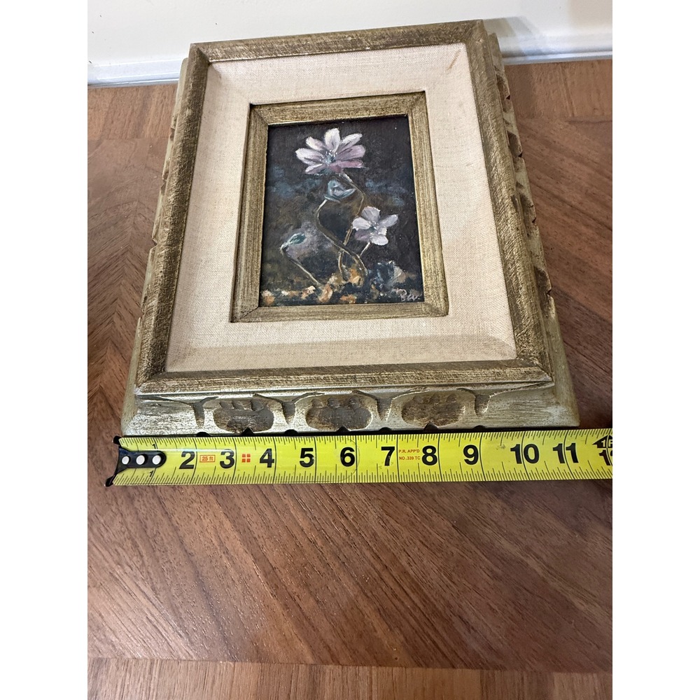 Vintage 1971 Bev Erickson Floral Oil Painting Signed Framed Mid Century Art 5x7 - Picture 5 of 12
